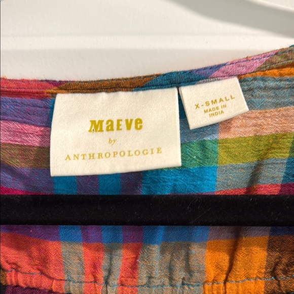 Maeve by Anthropologie Plaid Women's Top sz xs - Picture 2 of 5